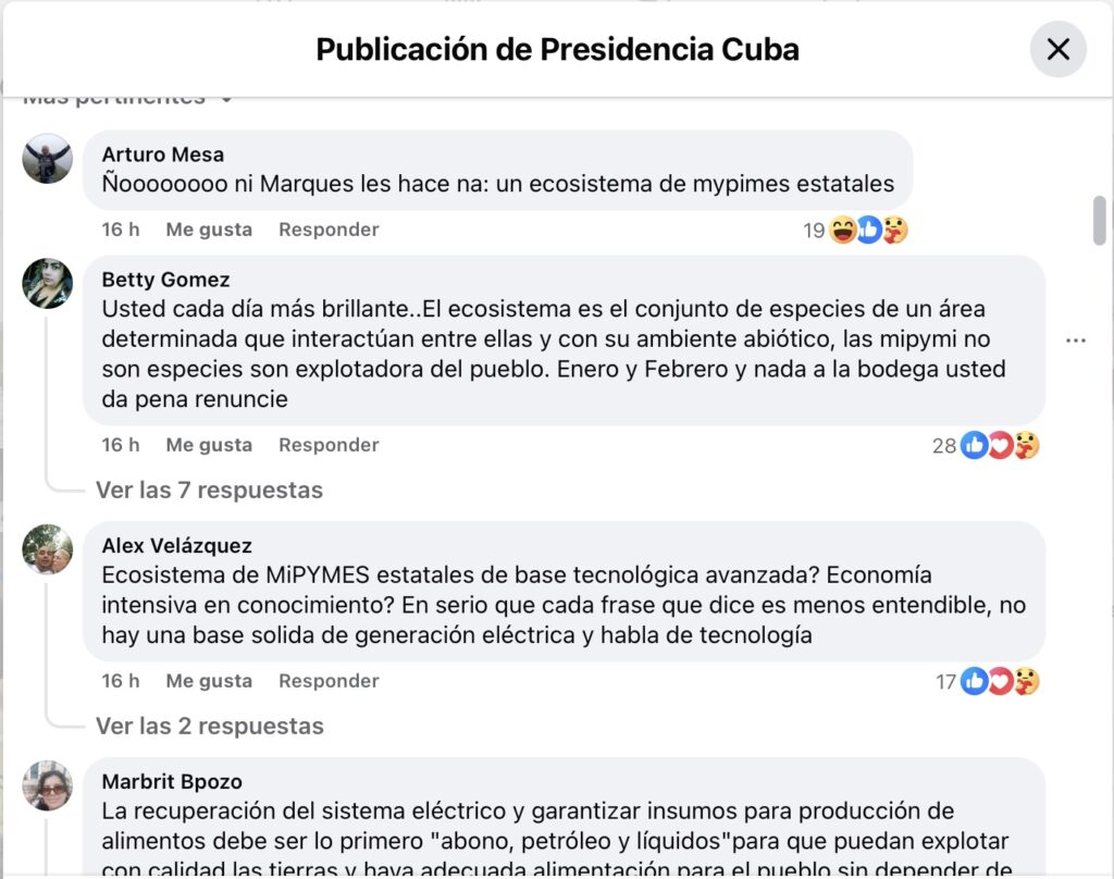 Captura de comentarios en publicación cubana